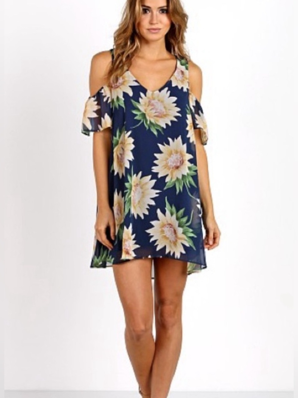 Show me your mumu birdie cold shoulder sunflower mini dress small